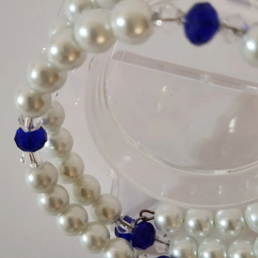 Handcrafted Zeta Phi Beta Charm Wrap Memory Wire Pearl Bracelet